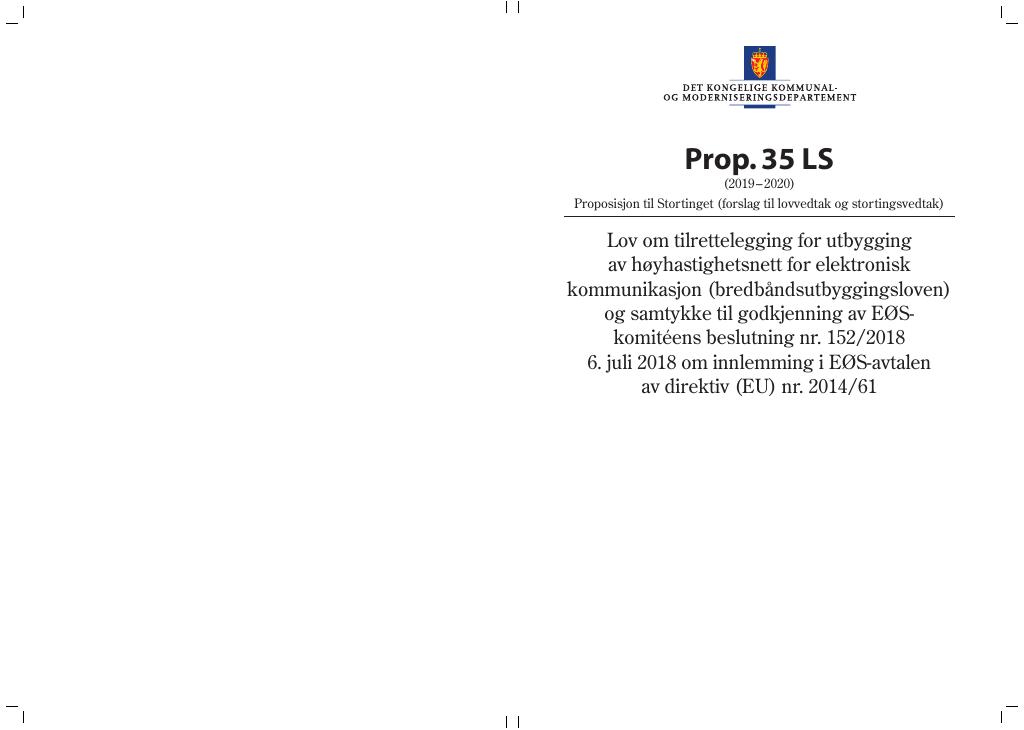 Forsiden av dokumentet Prop. 35 LS (2019–2020)