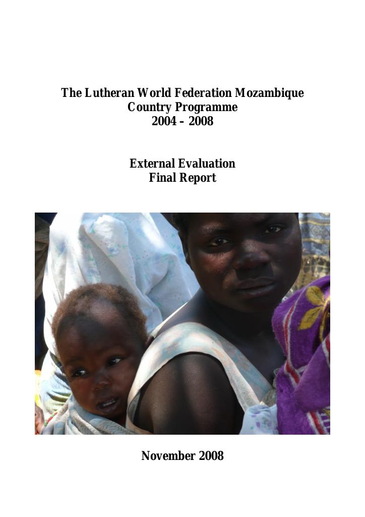 Forsiden av dokumentet Evaluation on the LWF Mozambique Country Programme 2004-2008