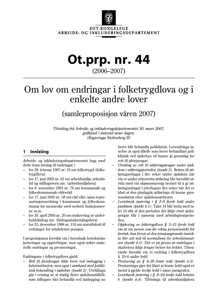 Forsiden av dokumentet Ot.prp. nr. 44 (2006-2007)