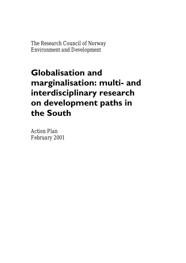 Forsiden av dokumentet Globalisation and marginalisation: multi- and interdiciplinary research on development paths in the South