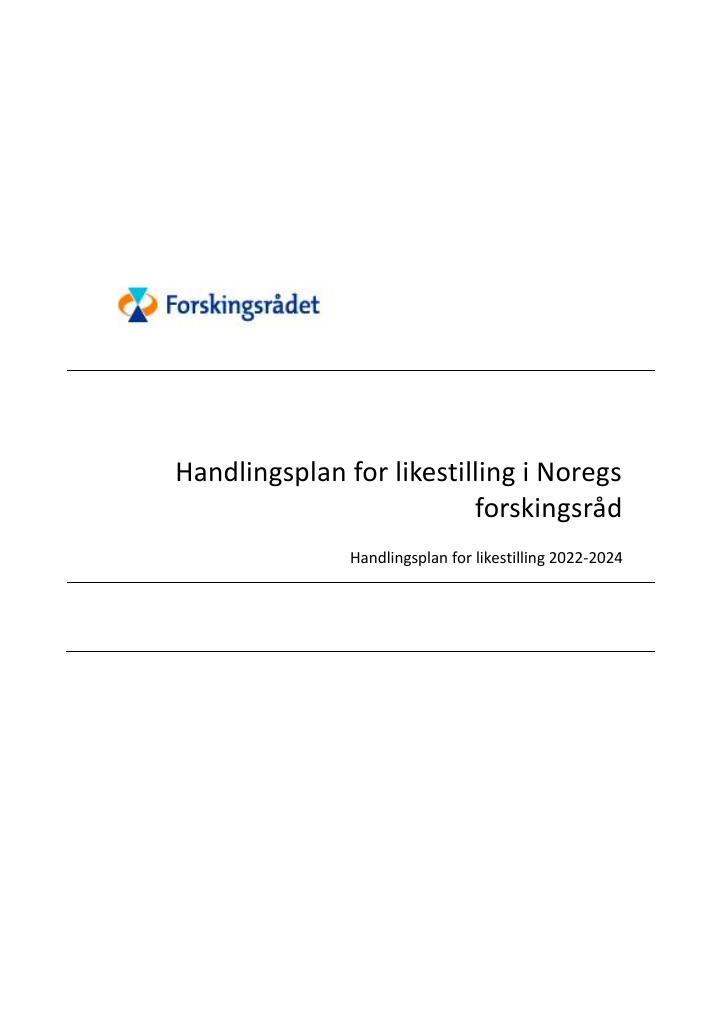 Forsiden av dokumentet Handlingsplan for likestilling i Norges forskingsråd : handlingsplan for likestilling 2022-2024