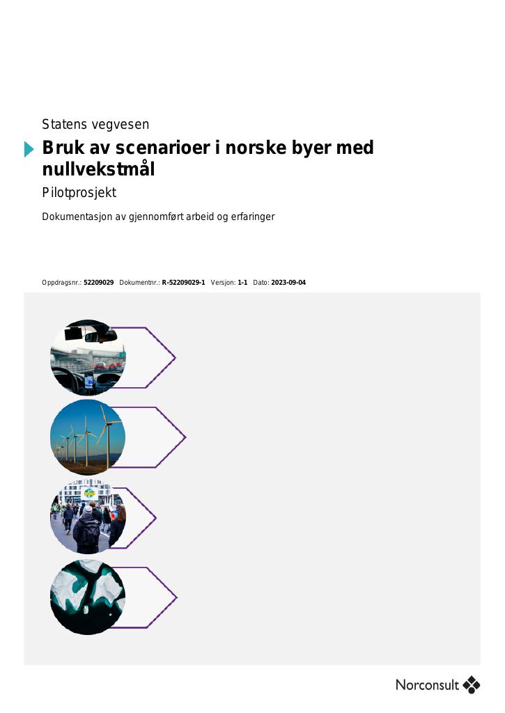 Forsiden av dokumentet Bruk av scenarioer i norske byer med nullvekstmål