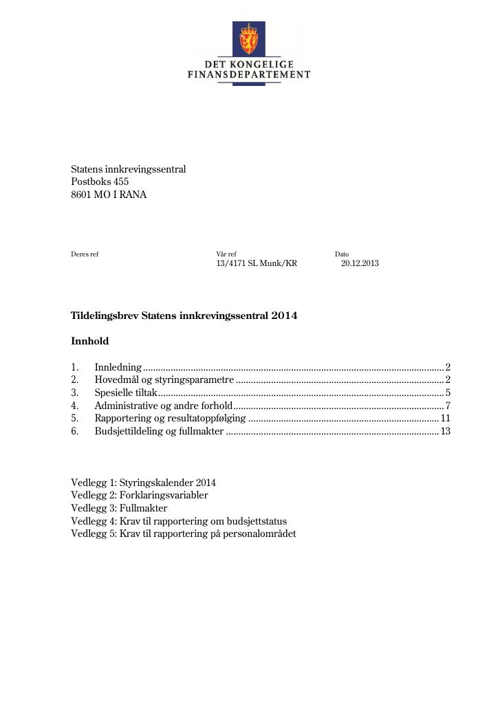 Forsiden av dokumentet Tildelingsbrev (pdf)