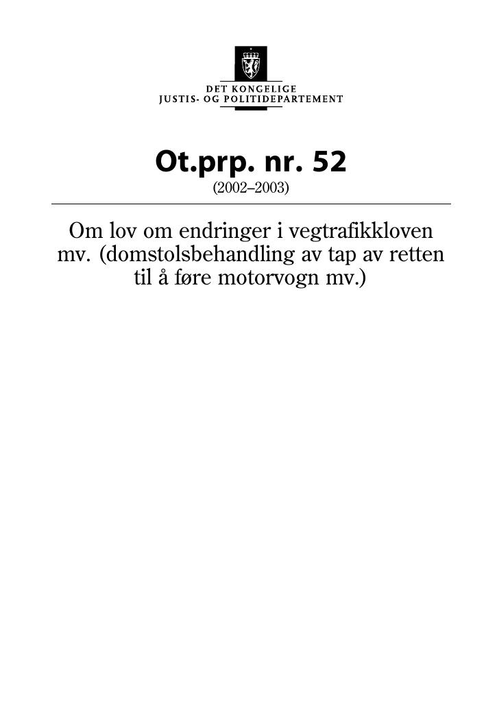 Forsiden av dokumentet Ot.prp. nr. 52 (2002-2003)
