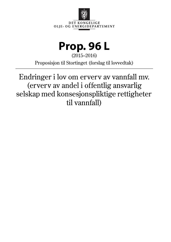 Forsiden av dokumentet Prop. 96 L (2015–2016)