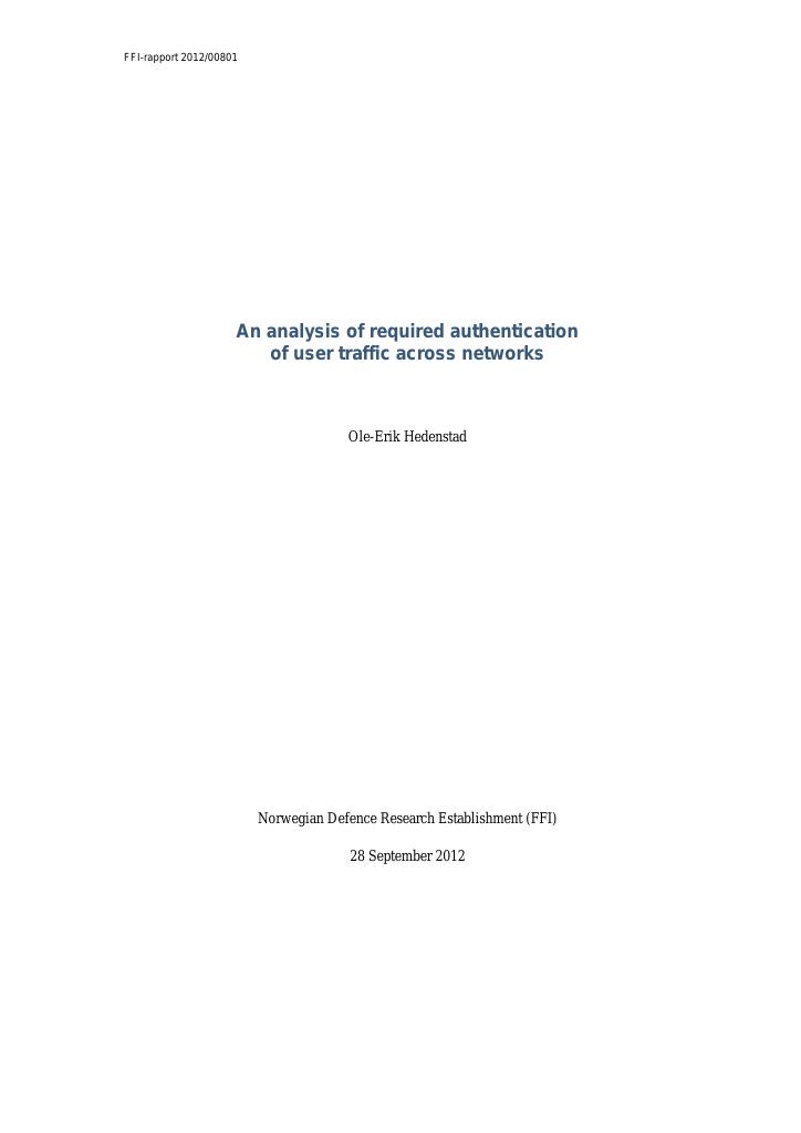 Forsiden av dokumentet An analysis of required authentication of user traffic across networks