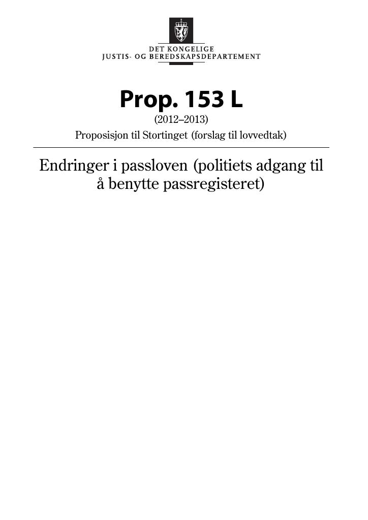 Forsiden av dokumentet Prop. 153 L (2012–2013)