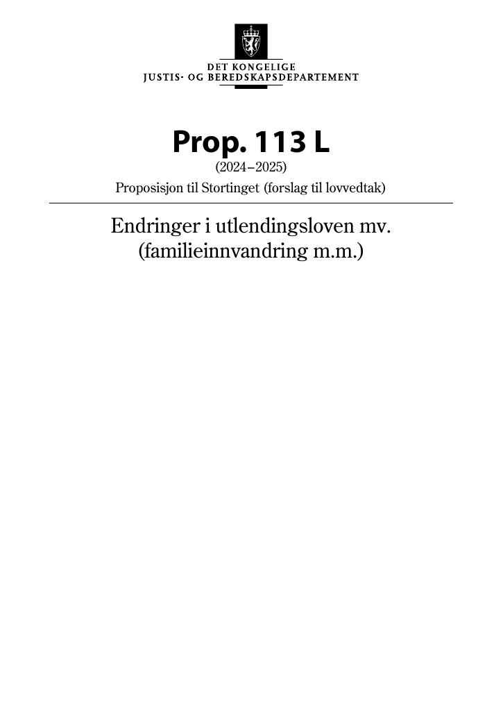 Forsiden av dokumentet Prop. 113 L (2024–2025)