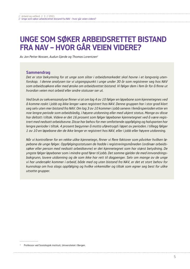 Forsiden av dokumentet Unge som søker arbeidsrettet bistand fra NAV – hvor går veien videre?