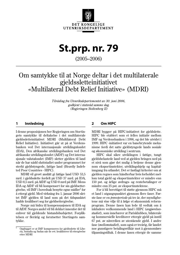 Forsiden av dokumentet St.prp. nr. 79 (2005-2006)