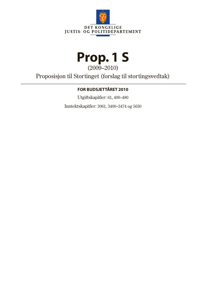 Forsiden av dokumentet Prop. 1 S (2009–2010)