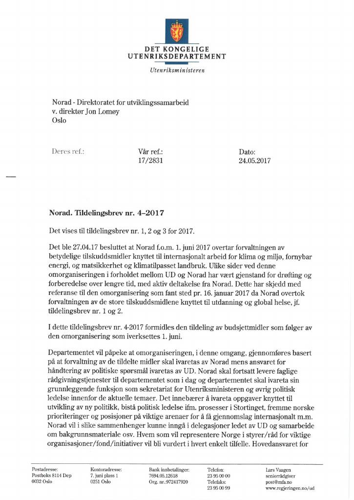 Forsiden av dokumentet Tildelingsbrev no. 4 (pdf)