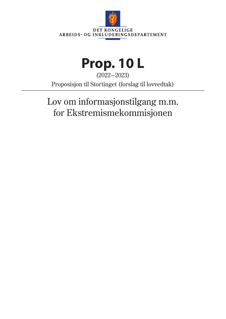 Forsiden av dokumentet Prop. 10 L (2022–2023)