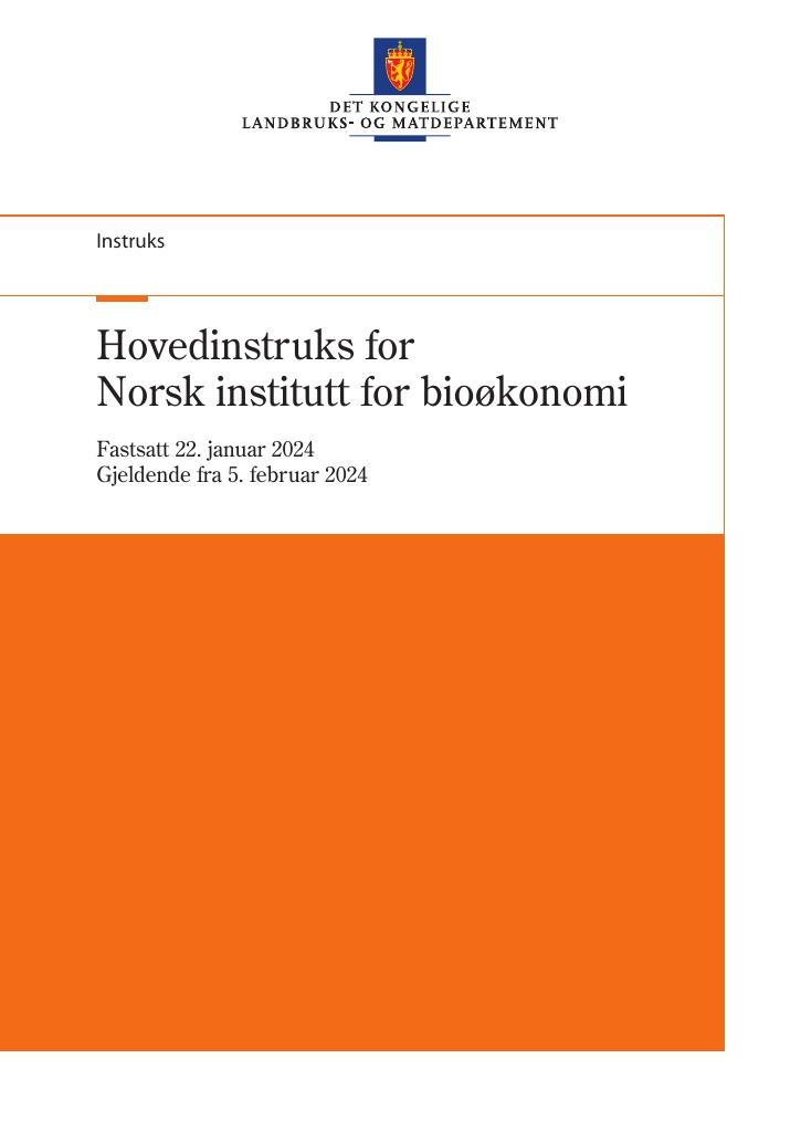 Forsiden av dokumentet Hovedinstruks for Norsk institutt for bioøkonomi.pdf