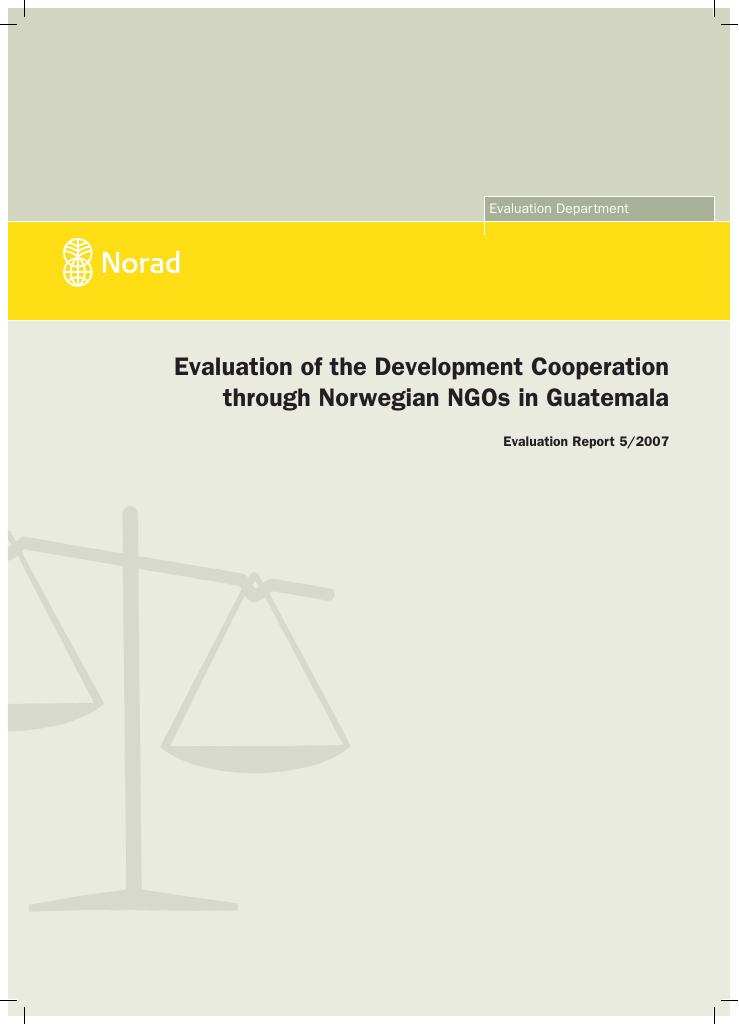 Forsiden av dokumentet Evaluation of the Development Cooperation through Norwegian NGOs in Guatemala