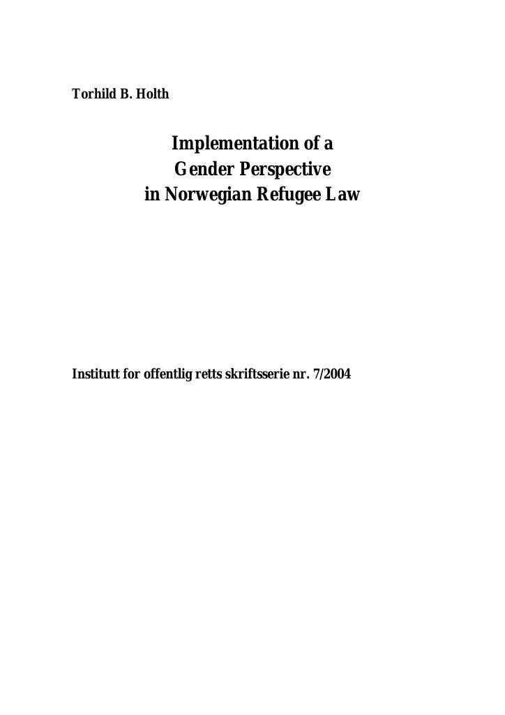 Forsiden av dokumentet Implementation of a Gender Perspective in Norwegian Refugee Law