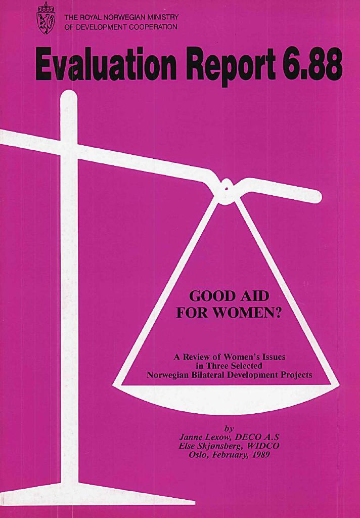 Forsiden av dokumentet Good Aid for Women? A Review of Women's Issues in Three Selected Norwegian Bilateral Development Projects