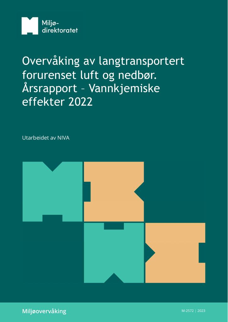 Forsiden av dokumentet Overvåking av langtransportert forurenset luft og nedbør. Årsrapport – Vannkjemiske effekter 2022 : Monitoring long-range transboundary air pollution. Water chemical effects 2022