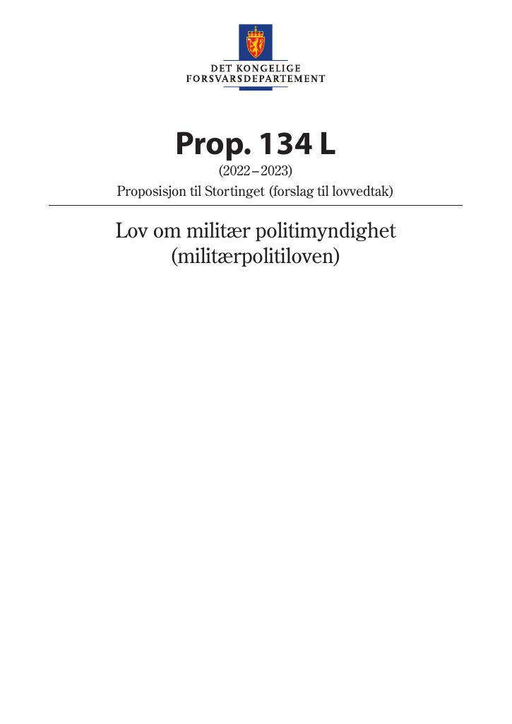Forsiden av dokumentet Prop. 134 L (2022–2023)