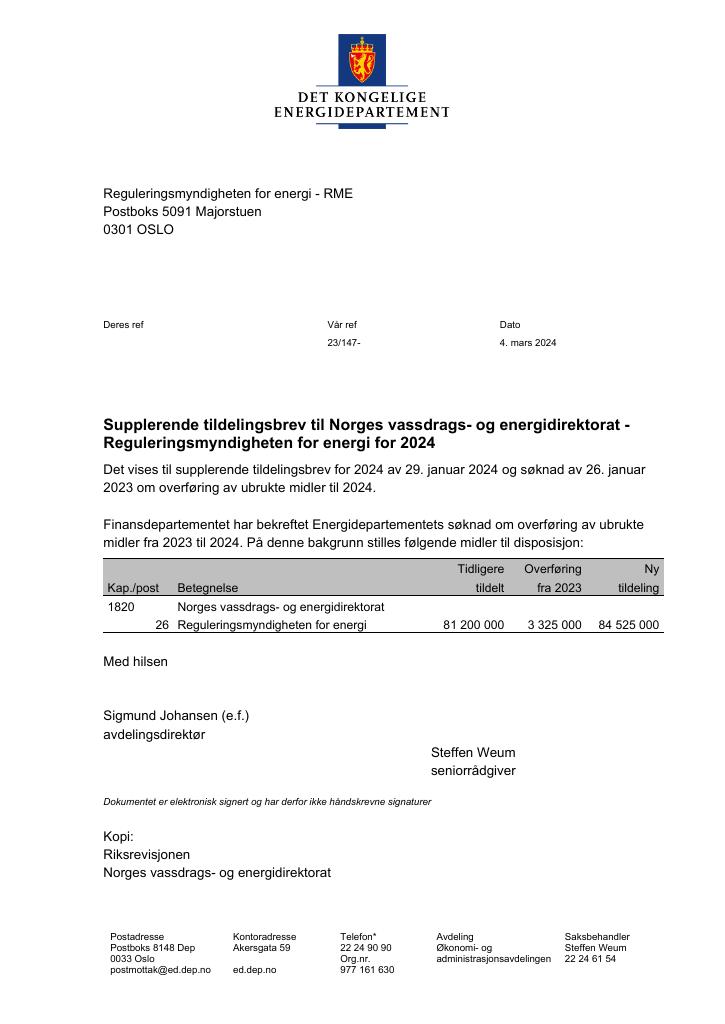 Forsiden av dokumentet Supplerende 1 2024