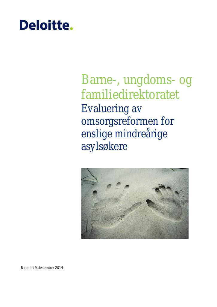 Forsiden av dokumentet Evaluering av omsorgsreformen for enslige mindreårige asylsøkere