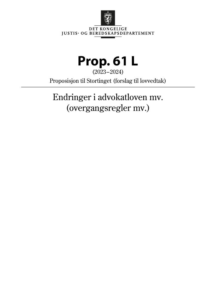 Forsiden av dokumentet Prop. 61 L (2023–2024)