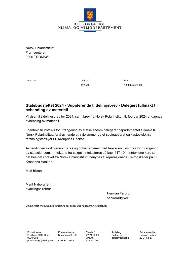 Forsiden av dokumentet Supplerende tildelingsbrev 13.02.2024