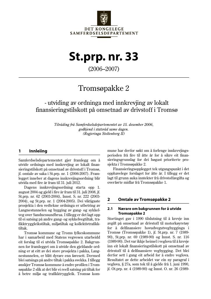 Forsiden av dokumentet St.prp. nr. 33 (2006-2007)