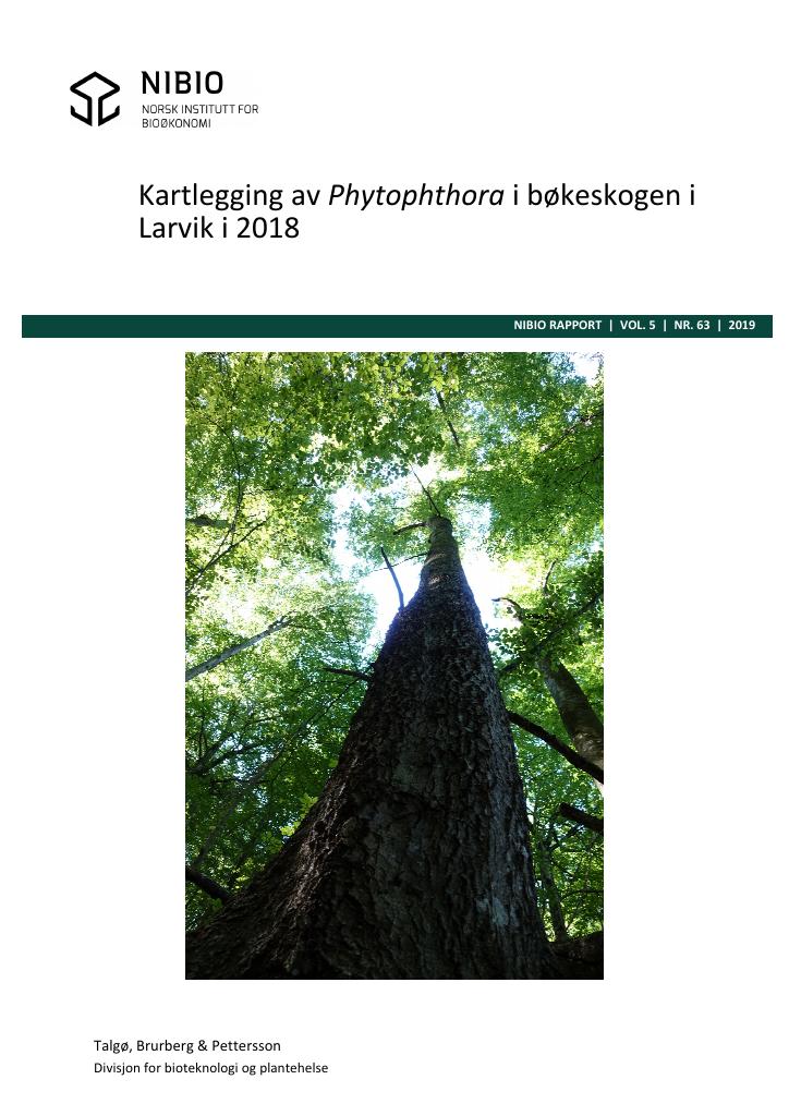 Forsiden av dokumentet Kartlegging av Phytophthora i bøkeskogen i Larvik i 2018