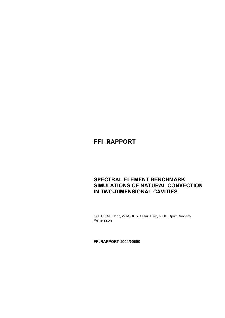 Forsiden av dokumentet Spectral element benchmark simulations of natural convection in two-dimensional cavities