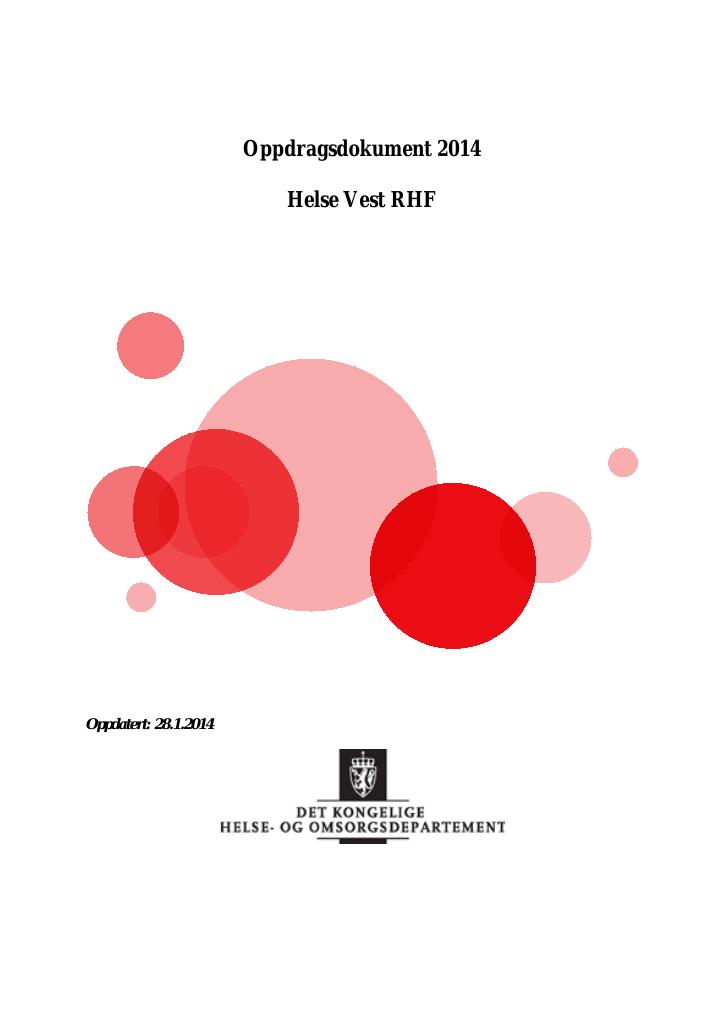 Forsiden av dokumentet Oppdragsdokument Helse Vest RHF 2014