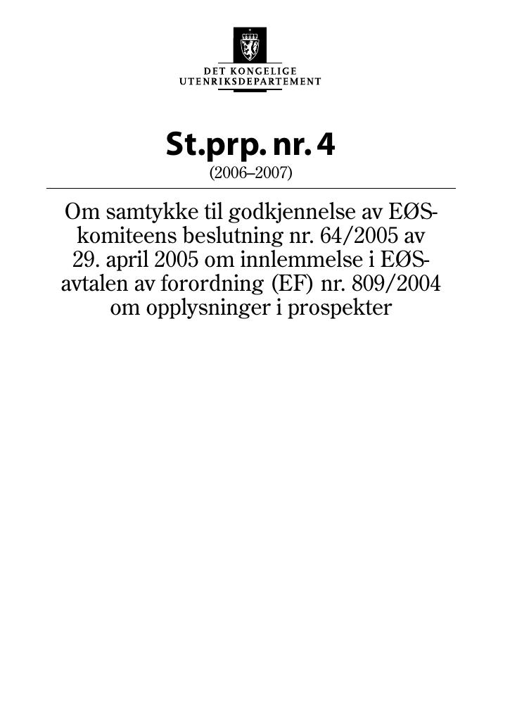 Forsiden av dokumentet St.prp. nr. 4 (2006-2007)