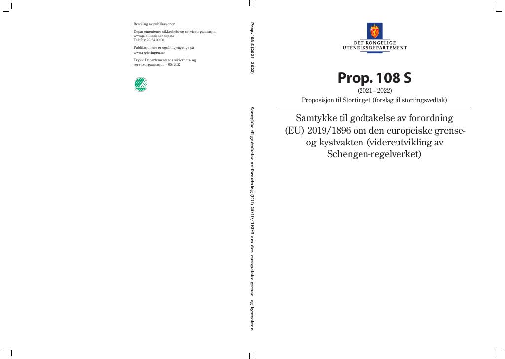 Forsiden av dokumentet Prop. 108 S (2021–2022)