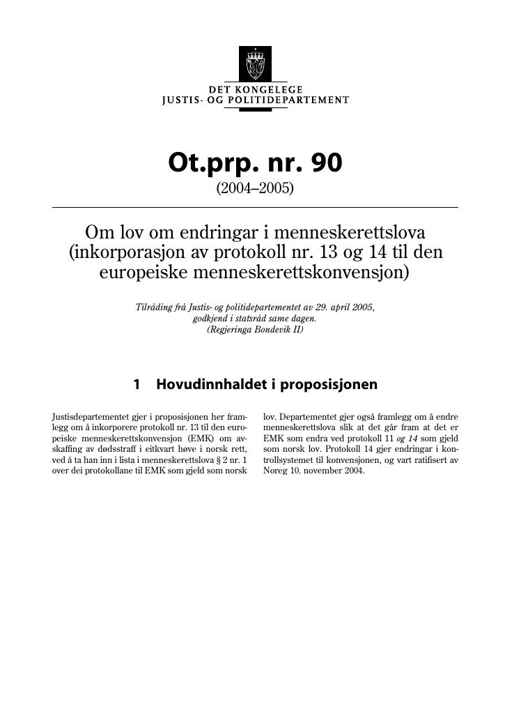 Forsiden av dokumentet Ot.prp. nr. 90 (2004-2005)