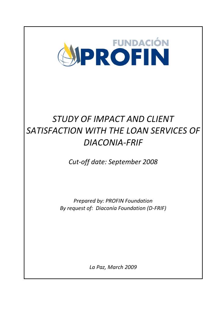 Forsiden av dokumentet Study of Impact and Client satisfaction with the loan services of Diaconia-FRIF