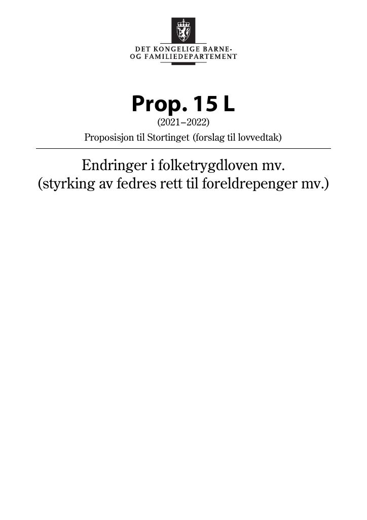 Forsiden av dokumentet Prop. 15 L (2021–2022)