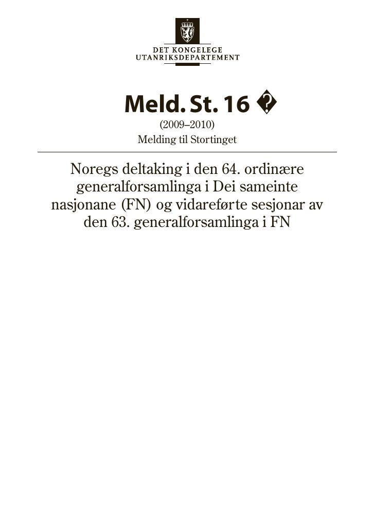 Forsiden av dokumentet Meld. St. 16 (2009–2010)