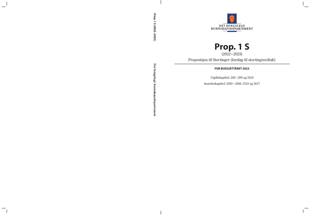 Forsiden av dokumentet Prop. 1 S (2022–2023)