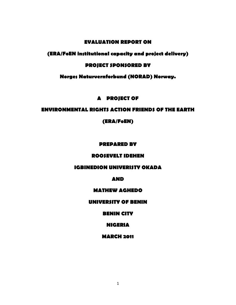 Forsiden av dokumentet Evaluation report on ERA/FoEN institutional capacity and project delivery