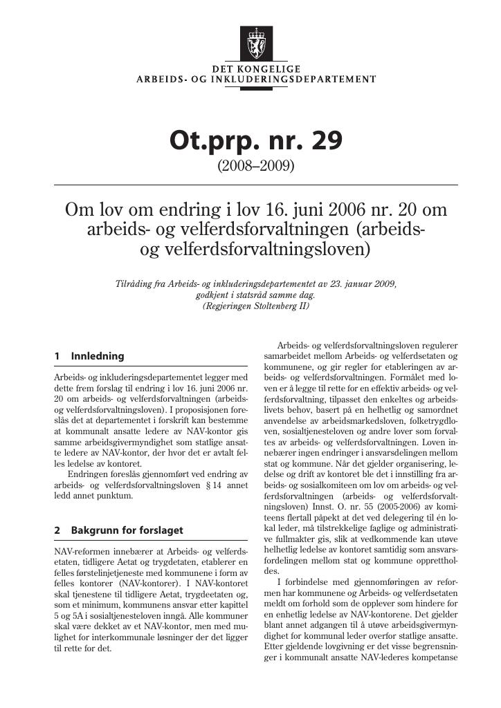 Forsiden av dokumentet Ot.prp. nr. 29 (2008-2009)