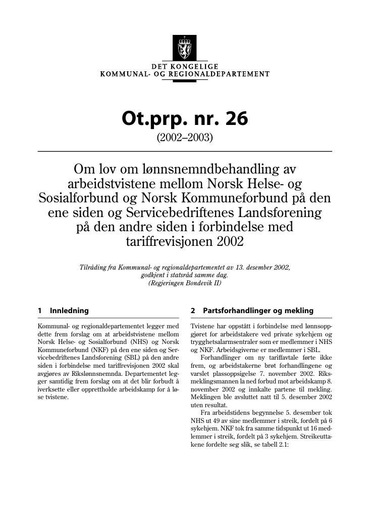 Forsiden av dokumentet Ot.prp. nr. 26 (2002-2003)