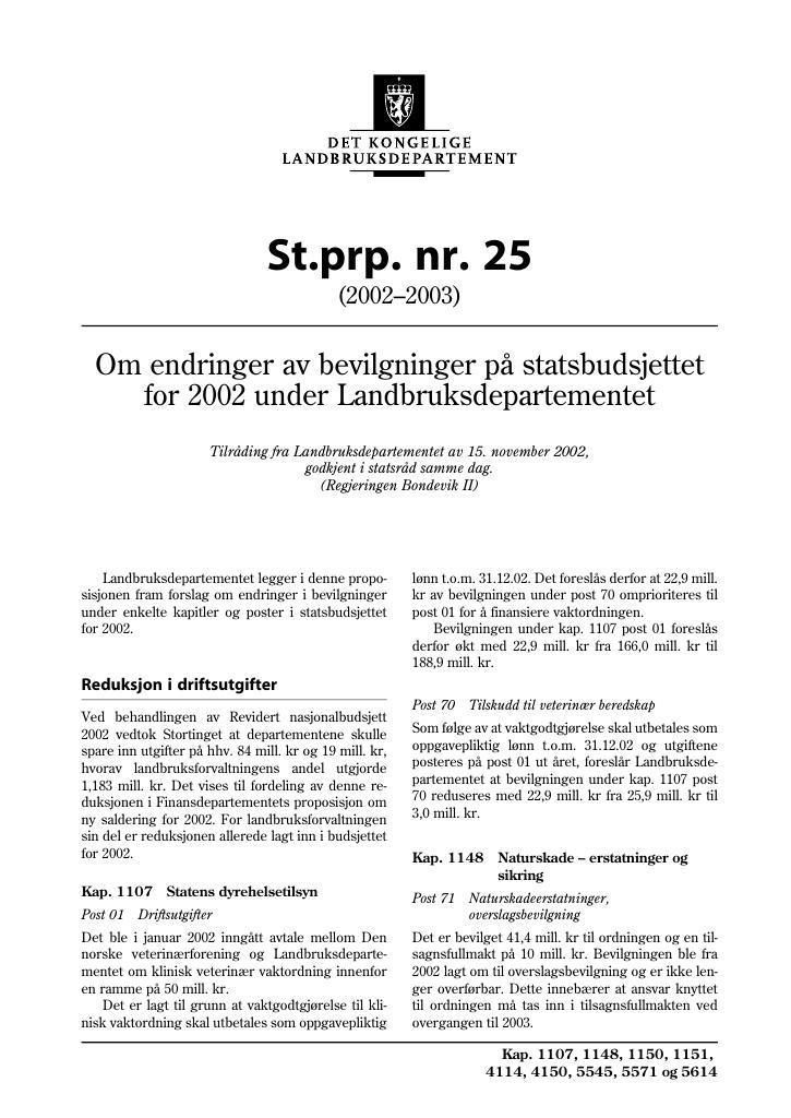 Forsiden av dokumentet St.prp. nr. 25 (2002-2003)