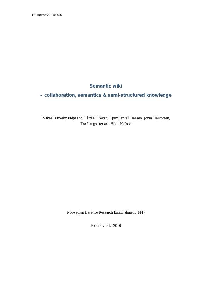 Forsiden av dokumentet Semantic wiki - collaboration, semantics & semi-structured knowledge