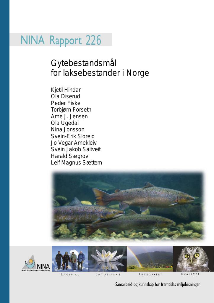 Forsiden av dokumentet Gytebestandsmål for laksebestander i Norge