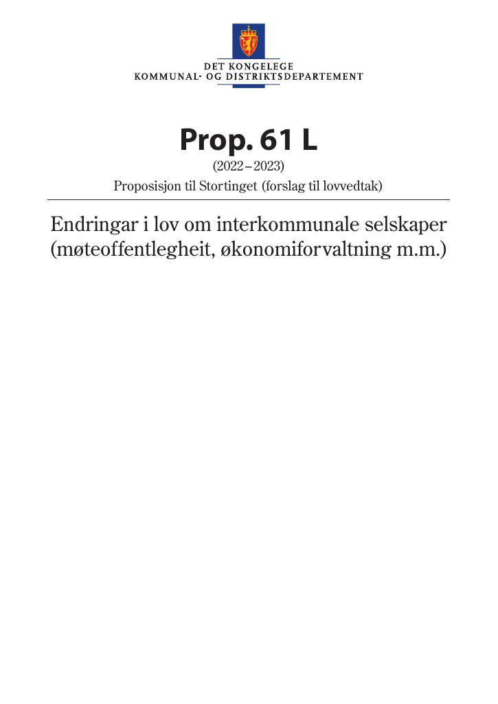 Forsiden av dokumentet Prop. 61 L (2022–2023)