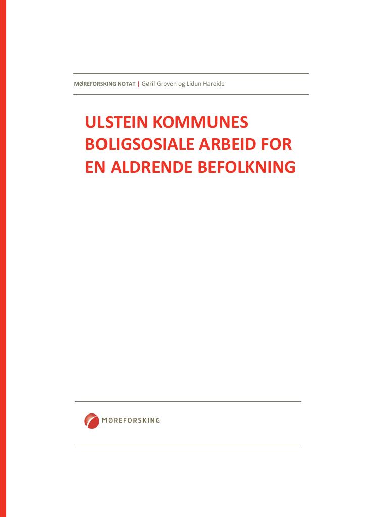 Forsiden av dokumentet Ulstein kommunes boligsosiale arbeid for en aldrende befolkning