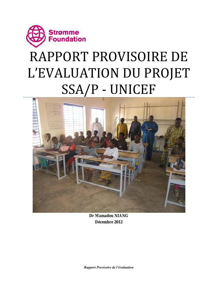 Forsiden av dokumentet Partner Project final evaluation for UNICEF (French)