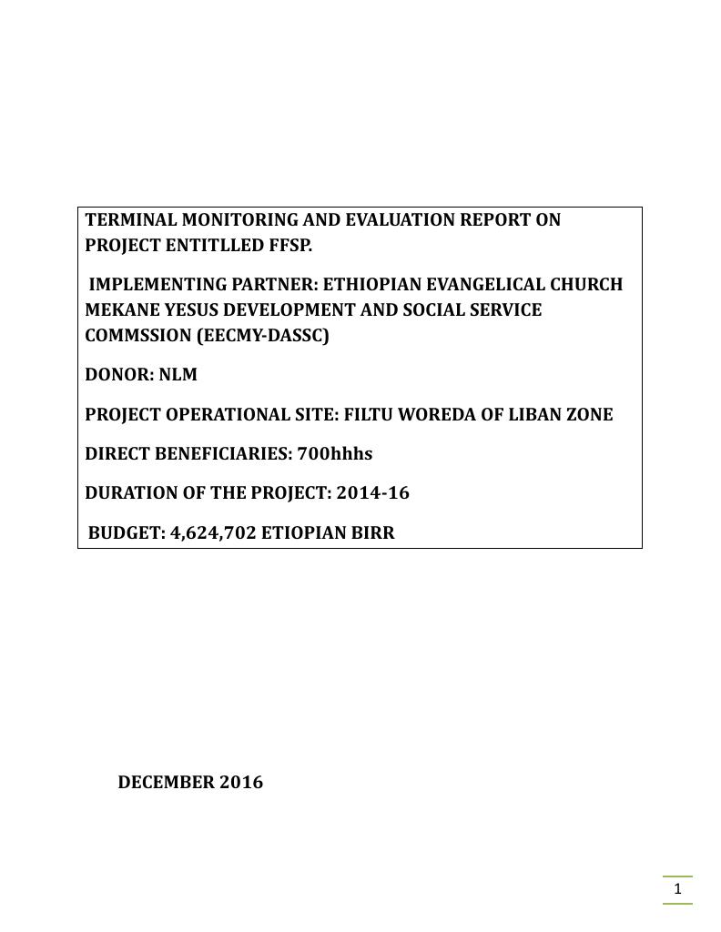 Forsiden av dokumentet Terminal monitoring and evaluation report on project entitled FFSP