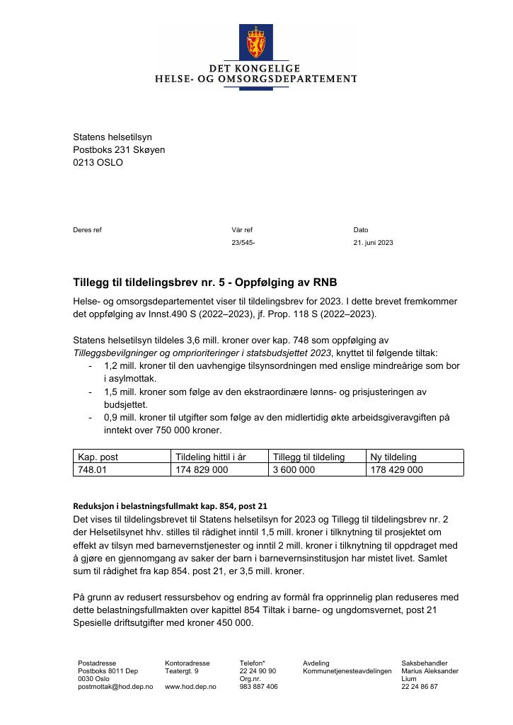 Forsiden av dokumentet supplerende 5 2023