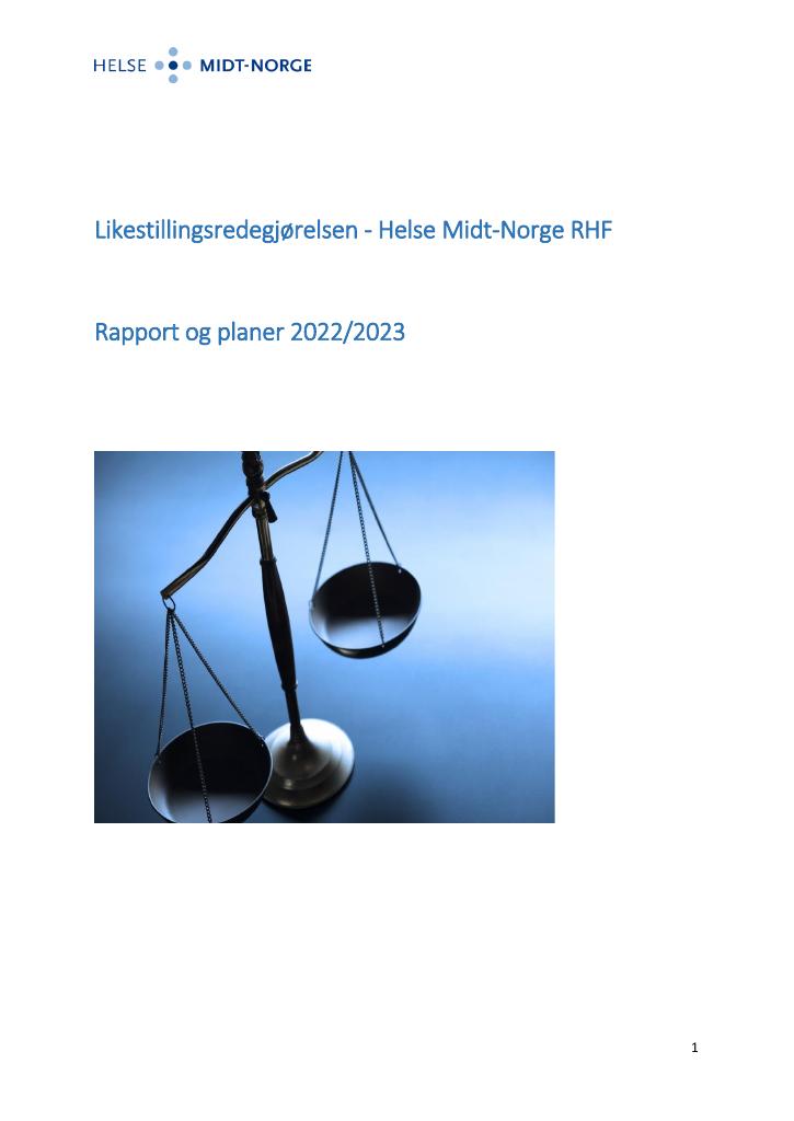 Forsiden av dokumentet Likestillingsredegjørelsen - Helse Midt-Norge RHF 2022